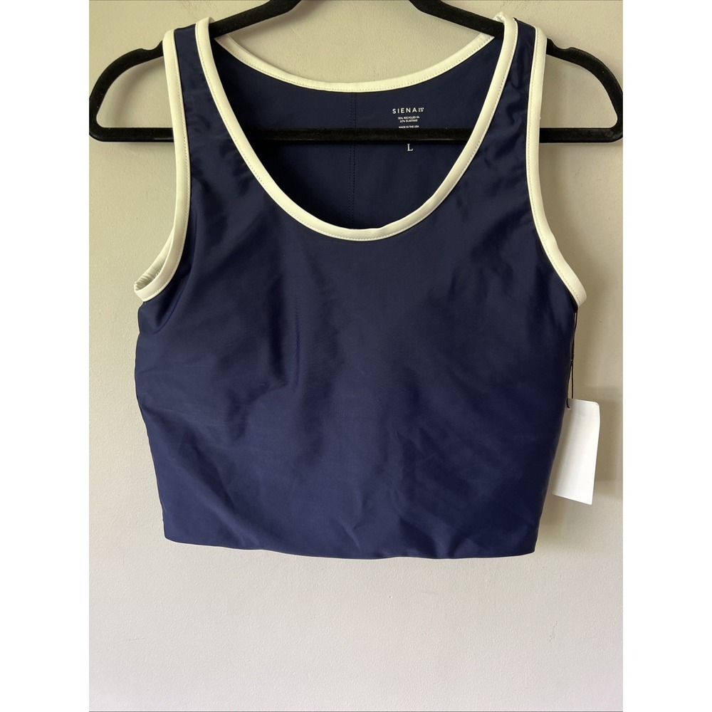 Siena and Co Modest Swimwear Retro Crop Top Swimsuit Top Size Large Navy $148